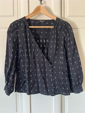 Madewell Black Cotton Wrap-Style Blouse